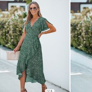 Cupshe Wrap Dress Flared Sleeve V-neck Size XL